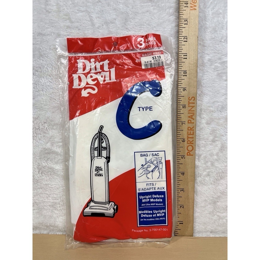 Dirt Devil Type C Vacuum Bags Upright Deluxe MVP Models 3 Pack Sealed